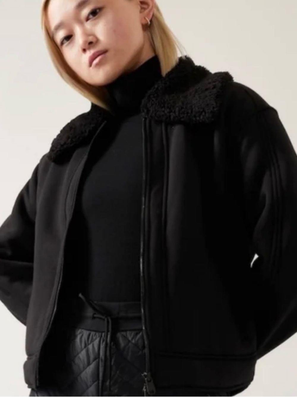 Athleta Black Teddy-Collar Jacket